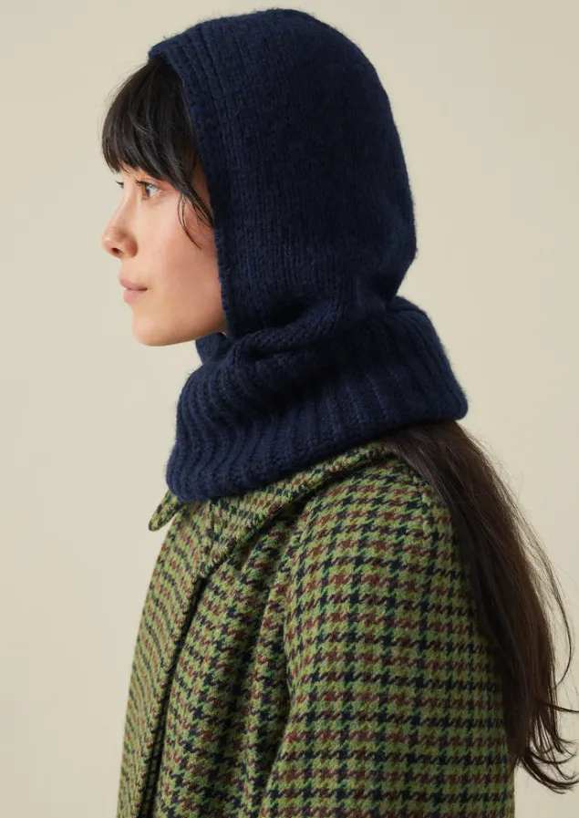 cotton_wool_knitted_hood_2.webp Hats, Scarves & Gloves-TOAST Cotton Wool Knitted Hood Navy