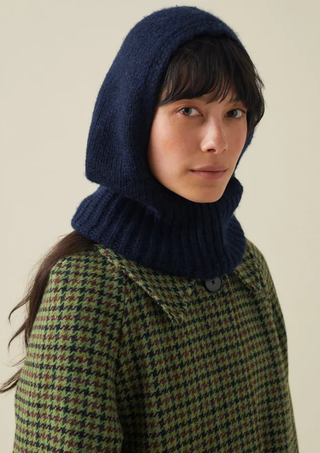 cotton_wool_knitted_hood_3.webp Hats, Scarves & Gloves-TOAST Cotton Wool Knitted Hood Navy