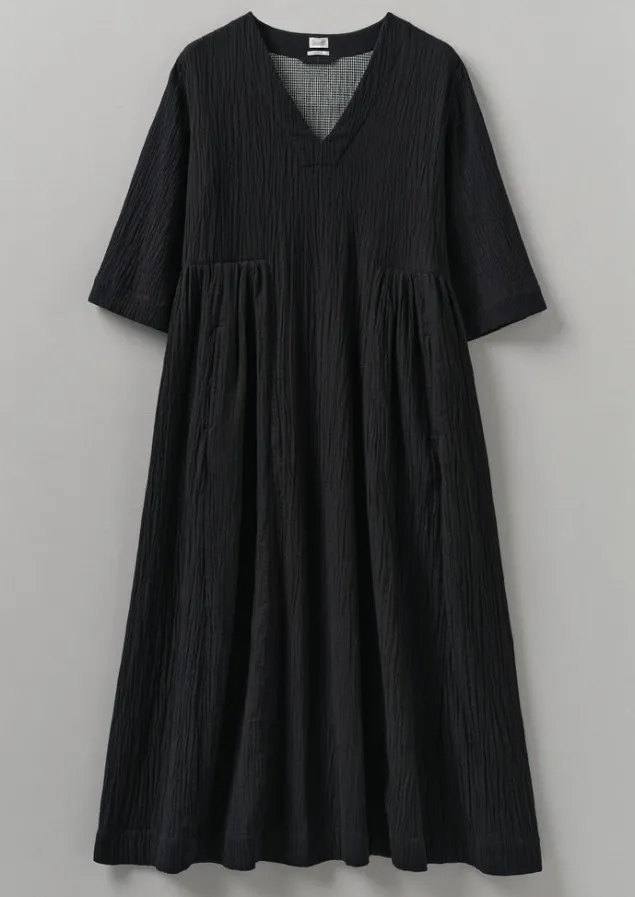 Loungewear | Dresses-TOAST Crinkled Cotton V-Neck Dress Black