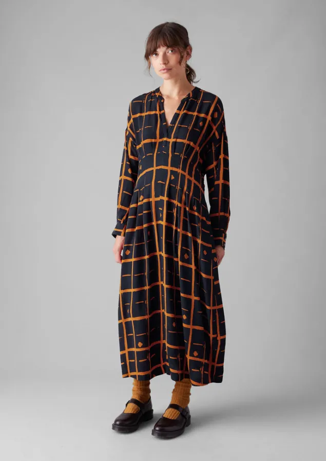diamond_dot_print_fluid_dress_2.webp Dresses-TOAST Diamond Dot Print Fluid Dress DarkNavy