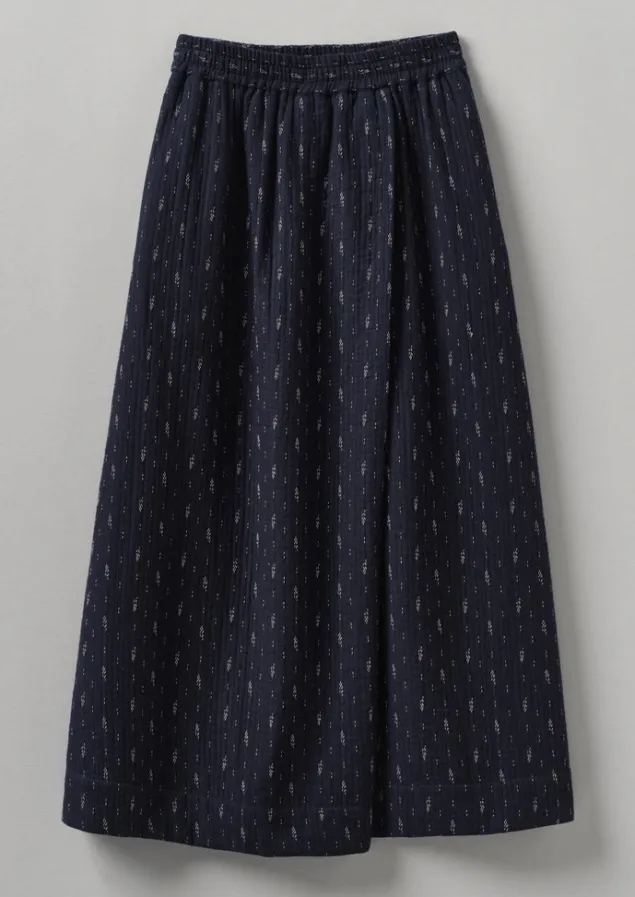 Loungewear | Skirts-TOAST Dobby Stitch Cotton Skirt Indigo/Blue