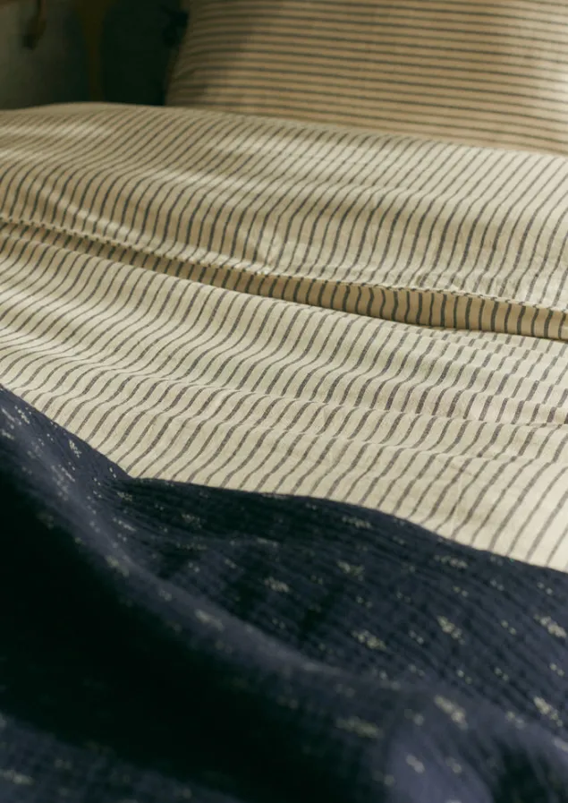 dobby_stitch_cotton_throw_2.webp Textiles | Blankets & Throws-TOAST Dobby Stitch Cotton Throw IndigoBlue