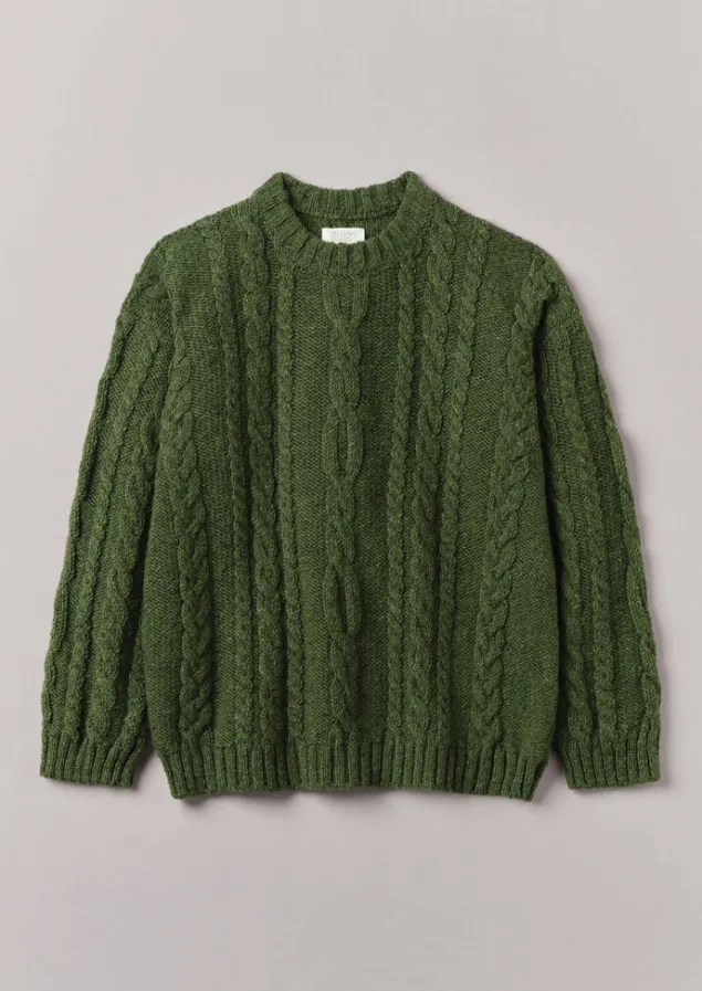 Knitwear-TOAST Donegal Wool Cable Sweater GreenJasper