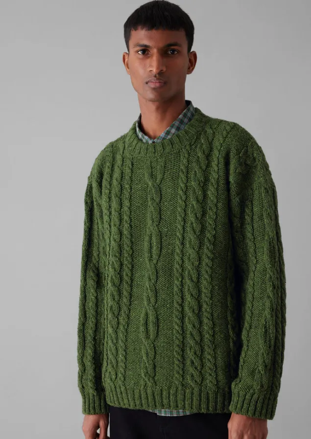donegal_wool_cable_sweater_3.webp Knitwear-TOAST Donegal Wool Cable Sweater GreenJasper