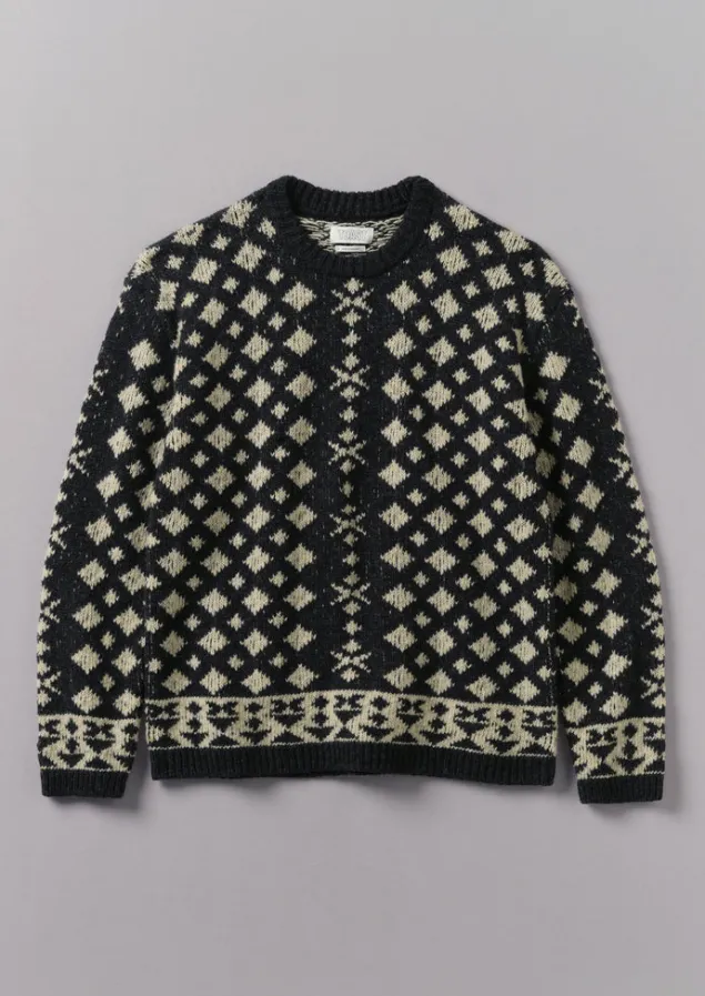 Knitwear-TOAST Donegal Wool Jacquard Sweater CharcoalMelange