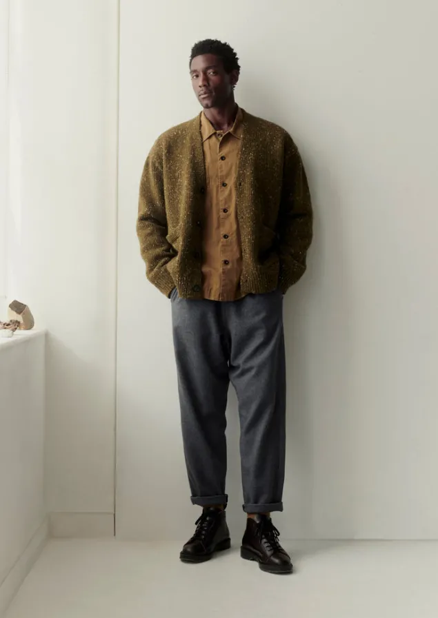 Knitwear-TOAST Donegal Wool V-Neck Cardigan Olive