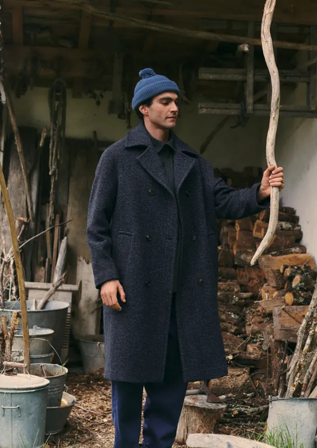 Coats & Jackets-TOAST Double Breasted Wool Overcoat NavyMelange