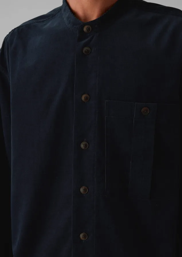 dropped_shoulder_organic_cord_grandad_shirt_5.webp Cord | Shirts-TOAST Dropped Shoulder Organic Cord Grandad Shirt Navy