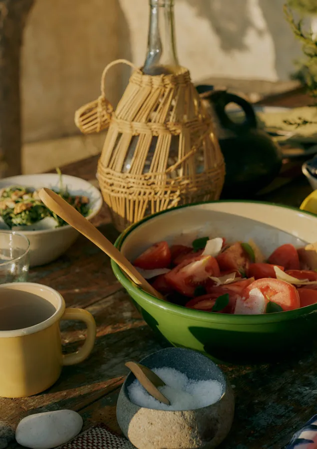 enamel_salad_bowl_2.webp Tableware-TOAST Enamel Salad Bowl Cream/Leaf