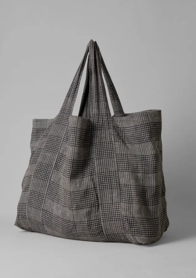 etched_check_linen_bag_2.webp Bags & Belts-TOAST Etched Check Linen Bag Slate