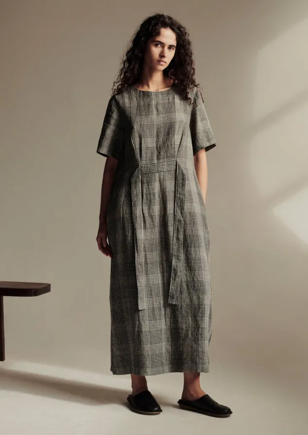 Linen | Loungewear-TOAST Etched Check Linen Dress Slate