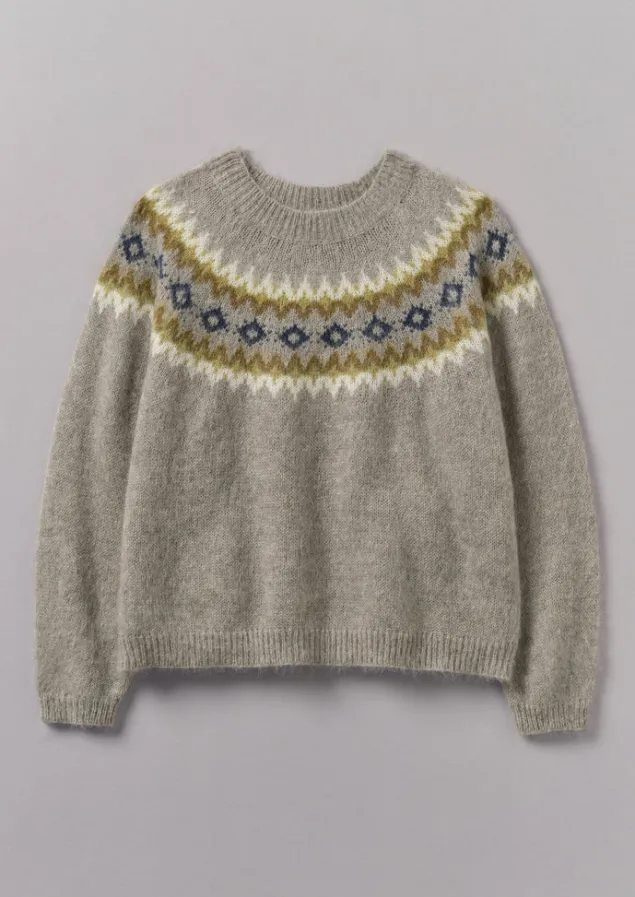 Knitwear-TOAST Fair Isle Yoke Mohair Blend Easy Sweater GreenMulti
