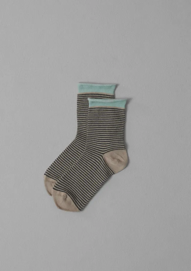 Socks & Tights | Cashmere-TOAST Fine Stripe Cotton Cashmere Socks Parchment/Charcoal