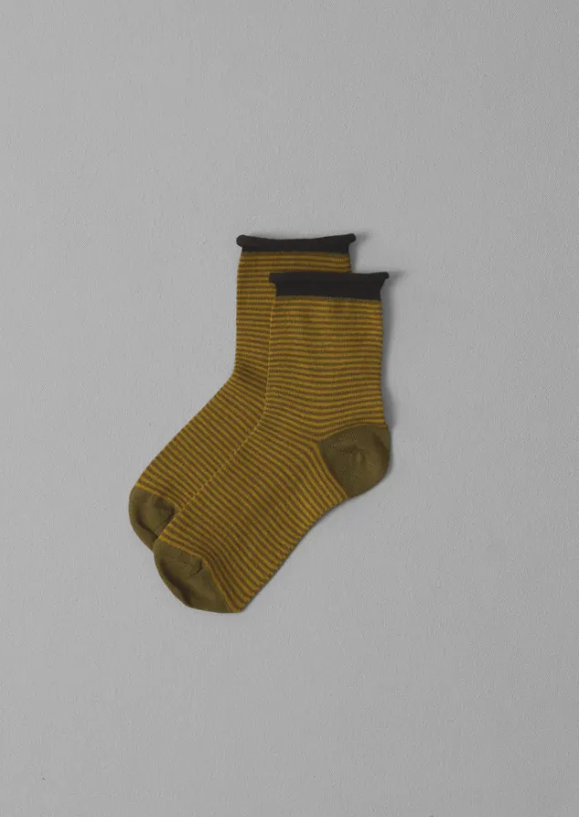 Socks & Tights | Cashmere-TOAST Fine Stripe Cotton Cashmere Socks LightOlive/Mustard