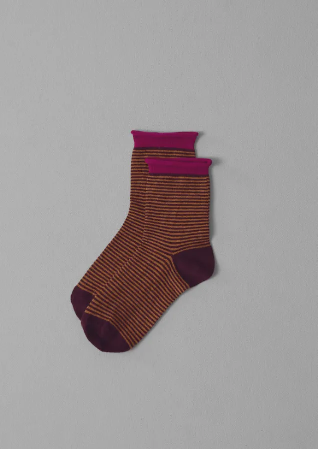 Socks & Tights | Cashmere-TOAST Fine Stripe Cotton Cashmere Socks Plum/Orange
