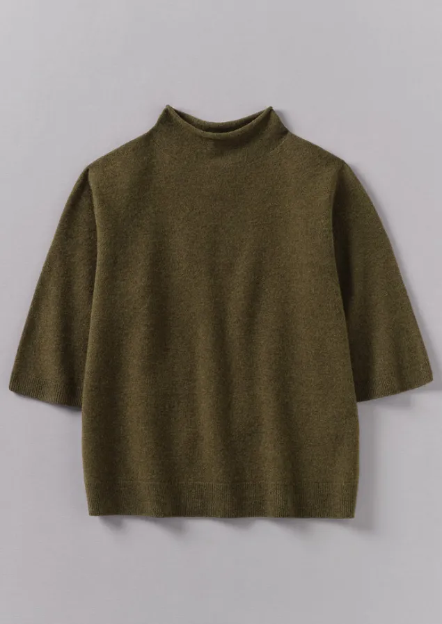Cashmere | Knitwear-TOAST Fine Wool Cashmere Half Sleeve Sweater OliveMelange