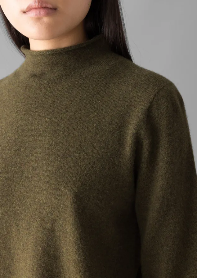 Cashmere | Knitwear-TOAST Fine Wool Cashmere Half Sleeve Sweater OliveMelange