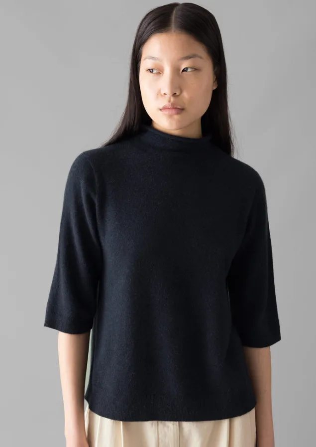 Cashmere | Knitwear-TOAST Fine Wool Cashmere Half Sleeve Sweater DarkestNavy