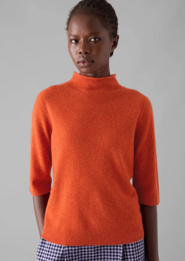Cashmere | Knitwear-TOAST Fine Wool Cashmere Half Sleeve Sweater BurntEmber
