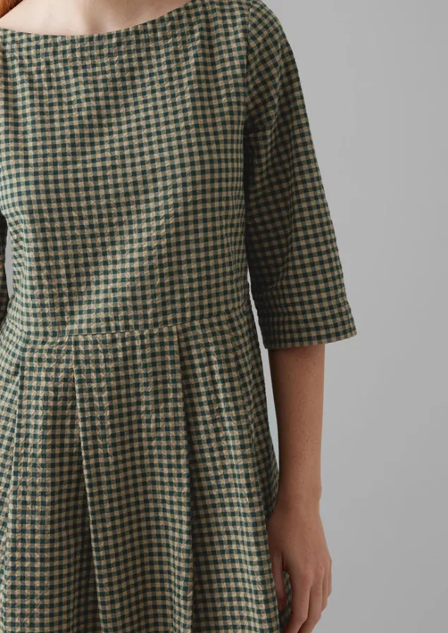 franca_cotton_gingham_seersucker_dress_2.webp Dresses-TOAST Franca Cotton Gingham Seersucker Dress OliveGreen