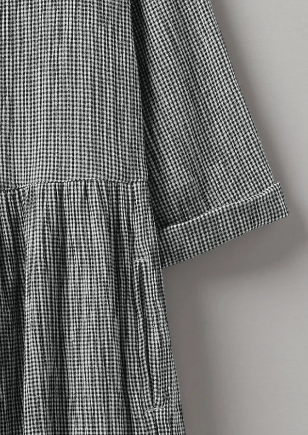 freya_gingham_crinkle_cotton_dress_5.webp Loungewear | Dresses-TOAST Freya Gingham Crinkle Cotton Dress Black/Ecru