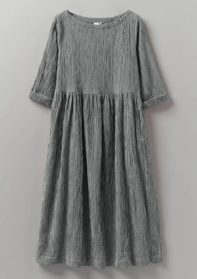 freya_gingham_crinkle_cotton_dress_6.webp Loungewear | Dresses-TOAST Freya Gingham Crinkle Cotton Dress Black/Ecru