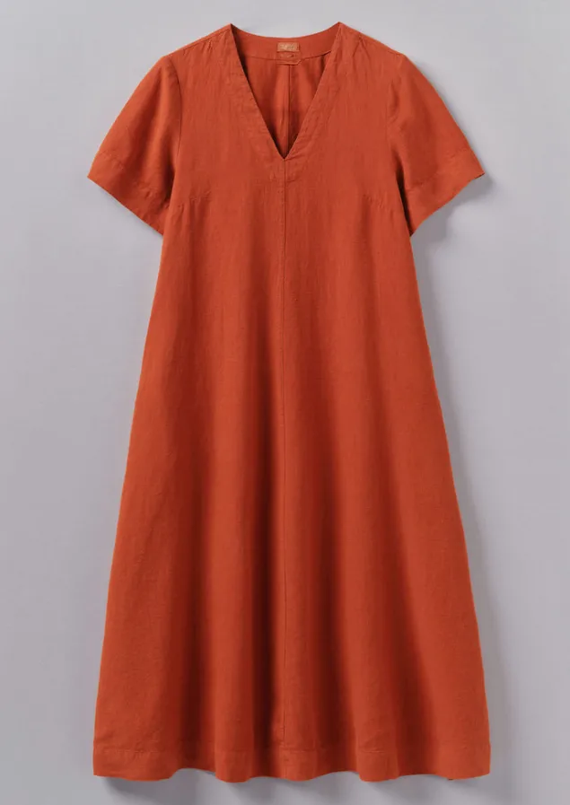 Linen | Loungewear-TOAST Garment Dyed Linen V-Neck Dress RooibosRed