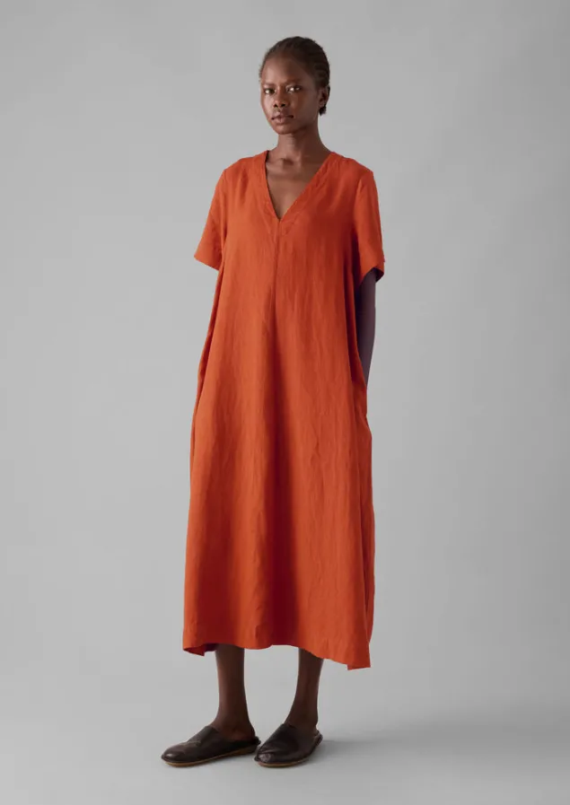 Linen | Loungewear-TOAST Garment Dyed Linen V-Neck Dress RooibosRed