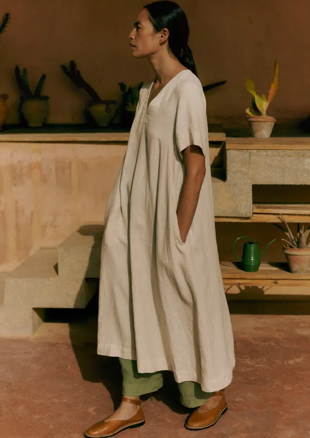 Linen | Loungewear-TOAST Garment Dyed Linen V-Neck Dress Stone