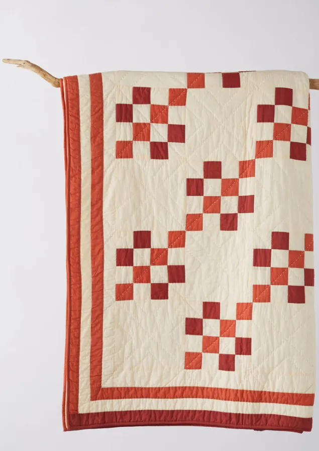 geo_block_patchwork_cotton_quilt_4-1.webp Textiles | Blankets & Throws-TOAST Geo Block Patchwork Cotton Quilt ClayRed/DeepCoral