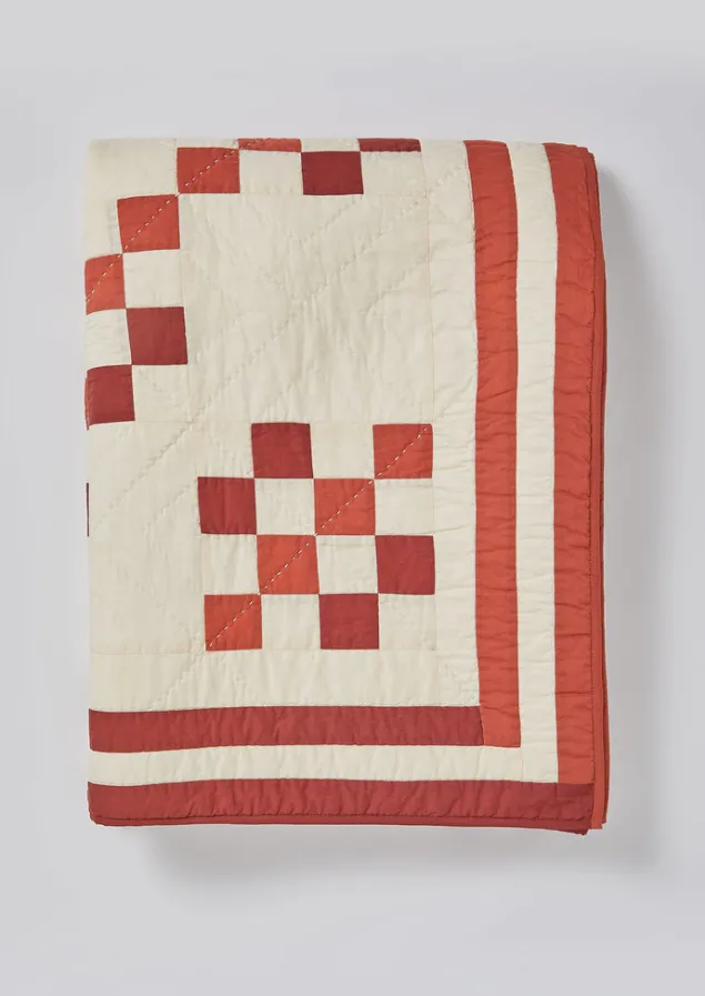 geo_block_patchwork_cotton_quilt_5-1.webp Textiles | Blankets & Throws-TOAST Geo Block Patchwork Cotton Quilt ClayRed/DeepCoral