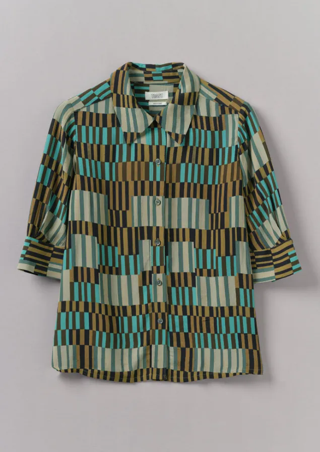 Shirts | Tops & Tees-TOAST Gia Irregular Check Print Shirt Olive/Mint