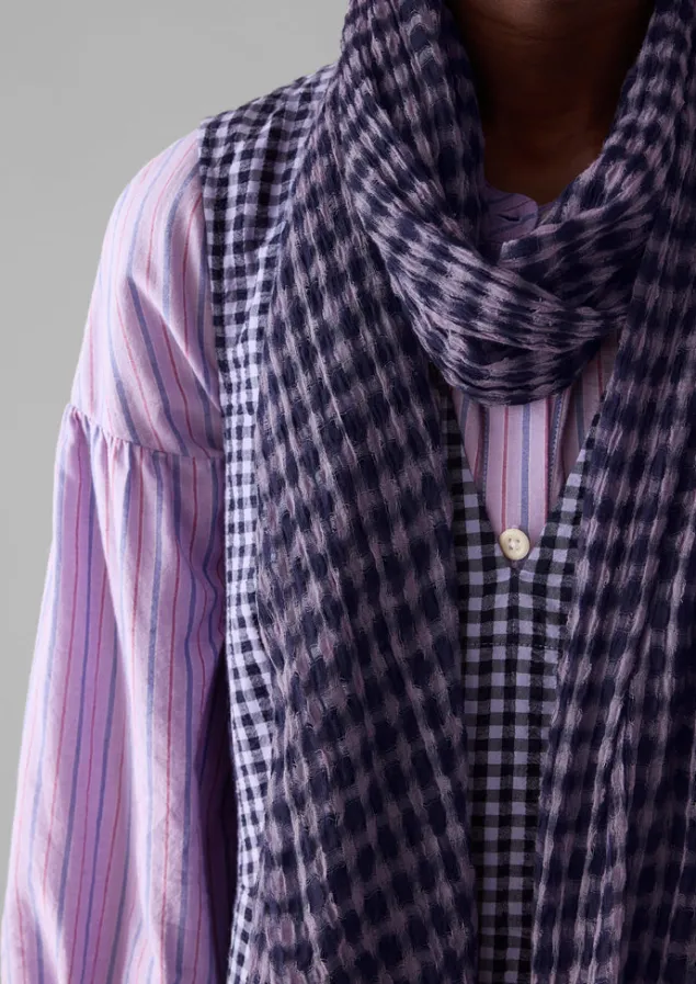 gingham_hand_woven_scarf_3.webp Hats, Scarves & Gloves-TOAST Gingham Hand Woven Scarf Navy/Lilac