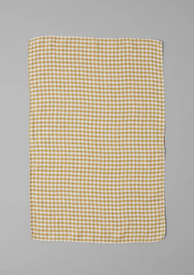 Aprons & Tea Towels-TOAST Gingham Linen Tea Towel Chalk/Ochre
