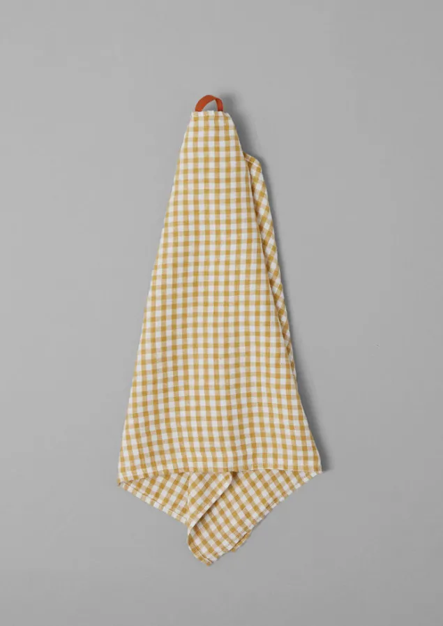 Aprons & Tea Towels-TOAST Gingham Linen Tea Towel Chalk/Ochre