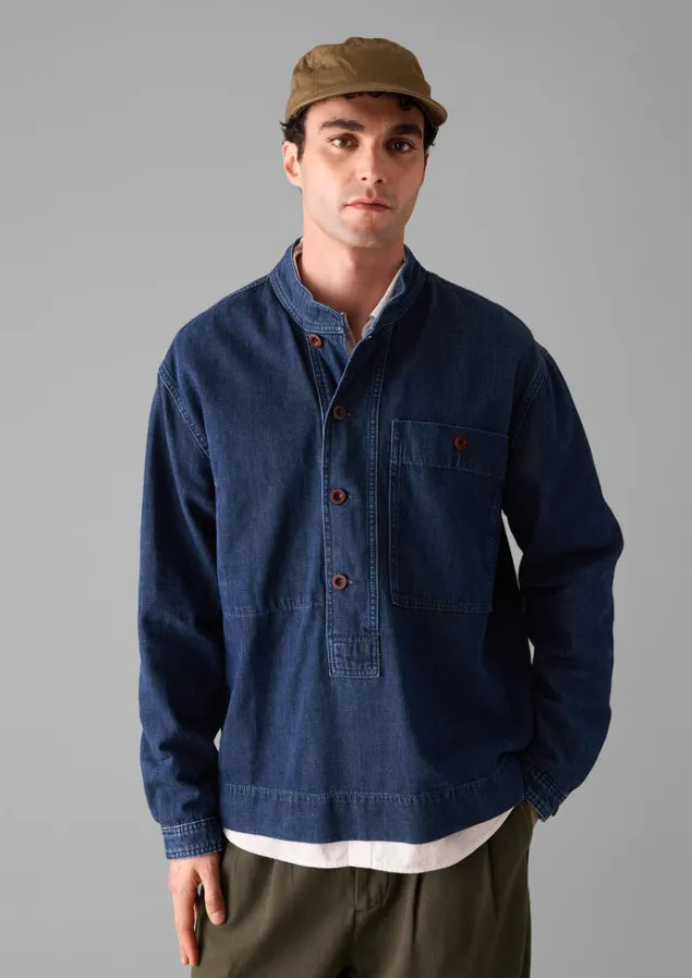 grandad_collar_half_placket_denim_shirt_13.webp Denim | Workwear-TOAST Grandad Collar Half Placket Denim Shirt Indigo