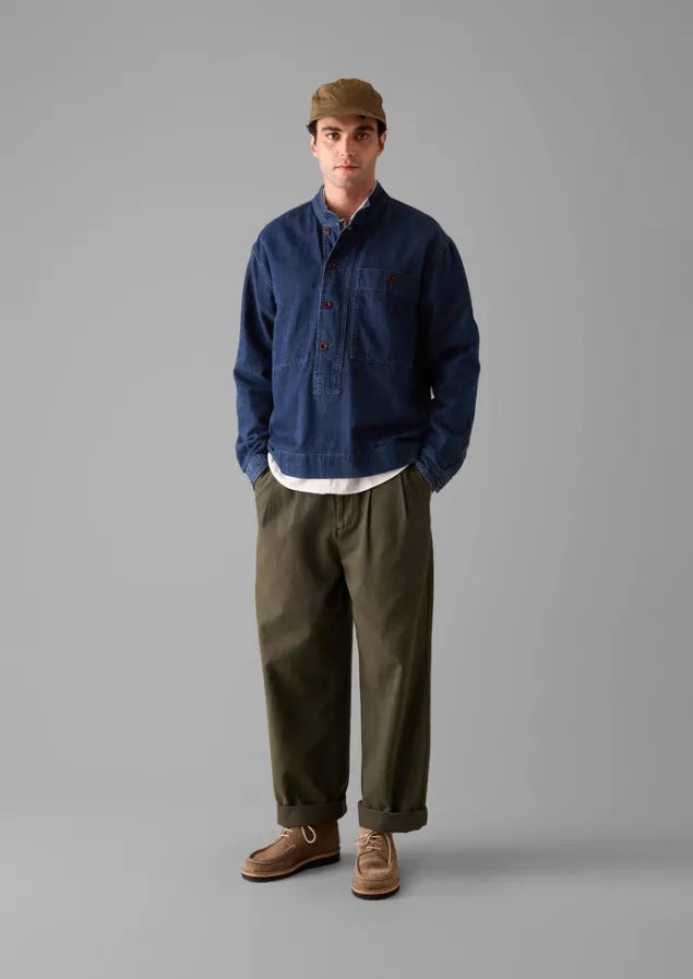 grandad_collar_half_placket_denim_shirt_3.webp Denim | Workwear-TOAST Grandad Collar Half Placket Denim Shirt Indigo