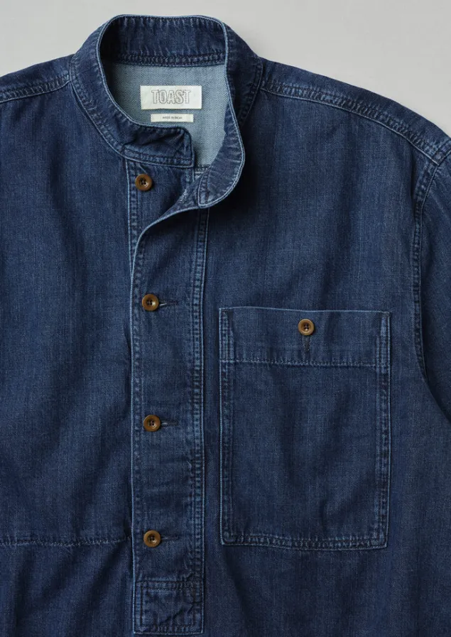 grandad_collar_half_placket_denim_shirt_5.webp Denim | Workwear-TOAST Grandad Collar Half Placket Denim Shirt Indigo