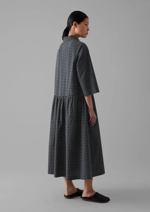 Cashmere | Loungewear-TOAST Graph Check Cotton Cashmere Shirt Dress Slate