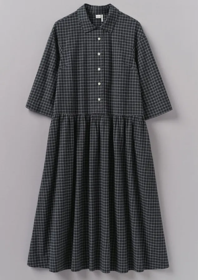 graph_check_cotton_cashmere_shirt_dress_5.webp Cashmere | Loungewear-TOAST Graph Check Cotton Cashmere Shirt Dress Slate