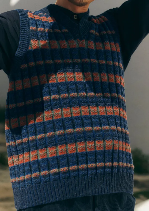 Tops & Tees | Knitwear-TOAST Grid Stitch Tank Top BlueMulti