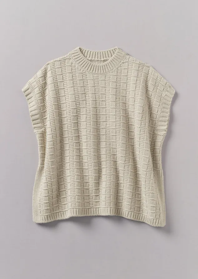 Knitwear-TOAST Grid Stitch Wool Cotton Tank Bone
