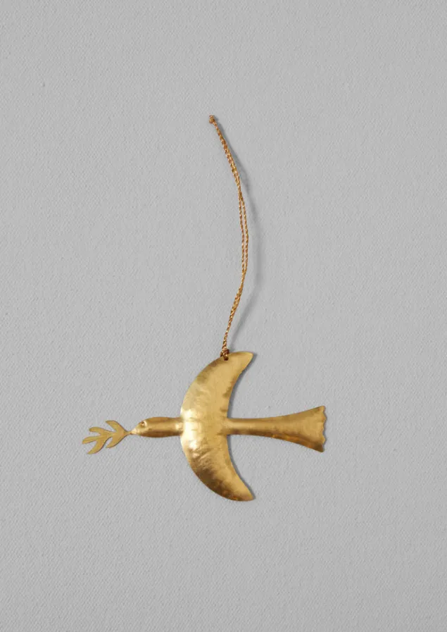 Christmas Decorations-TOAST Hammered Metal Dove Decoration Brass