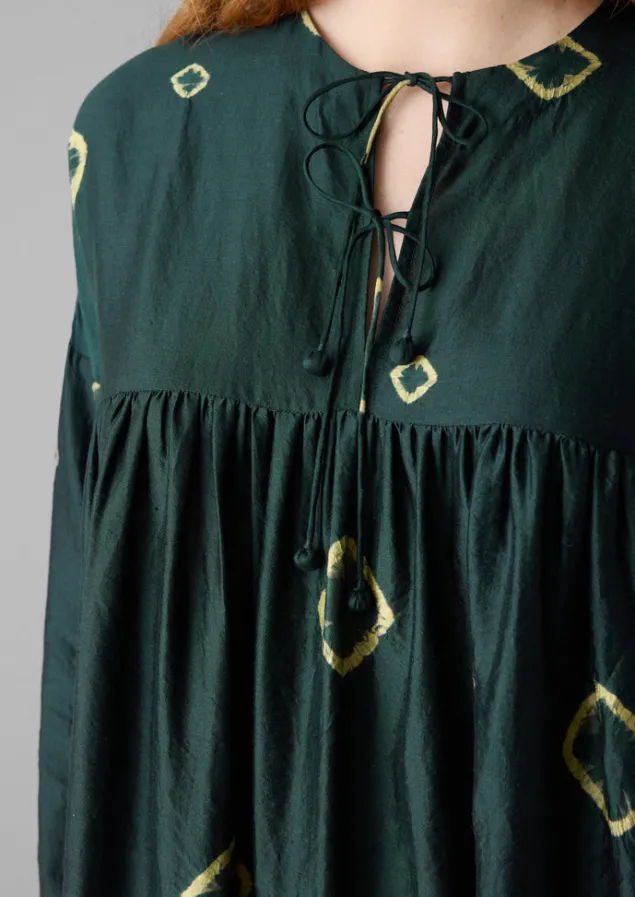 hand_bandhini_silk_dress_2.webp Dresses-TOAST Hand Bandhini Silk Dress OilGreen/LimeGreen