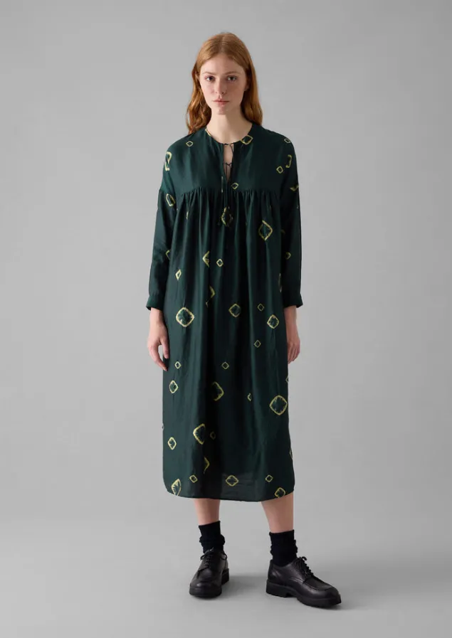 hand_bandhini_silk_dress_3.webp Dresses-TOAST Hand Bandhini Silk Dress OilGreen/LimeGreen