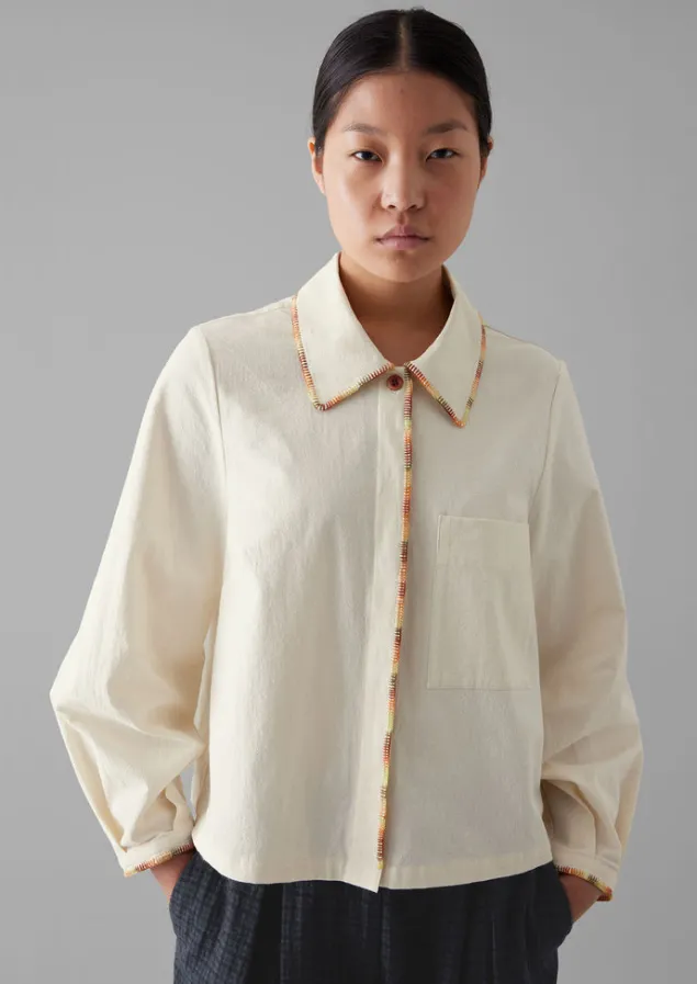 Shirts | Tops & Tees-TOAST Hand Embroidered Textured Cotton Shirt Ecru/Multi