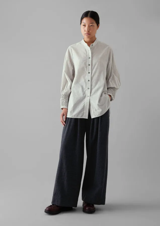 hand_smocked_stripe_cotton_linen_shirt_3.webp Shirts | Tops & Tees-TOAST Hand Smocked Stripe Cotton Linen Shirt Charcoal/Ecru