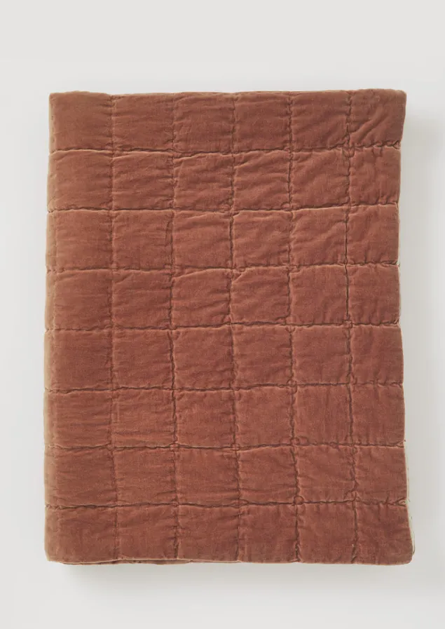 Textiles | Blankets & Throws-TOAST Hand Stitched Organic Velvet Quilt Dulse