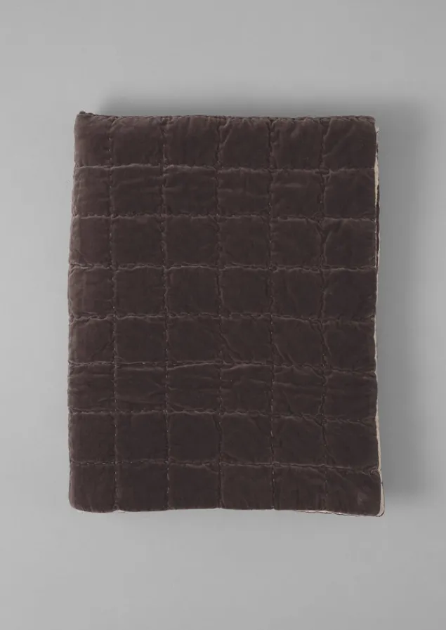 Textiles | Blankets & Throws-TOAST Hand Stitched Velvet Bedspread Smoke/Natural