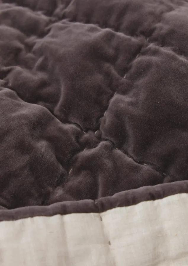 hand_stitched_velvet_bedspread_2.webp Textiles | Blankets & Throws-TOAST Hand Stitched Velvet Bedspread Smoke/Natural